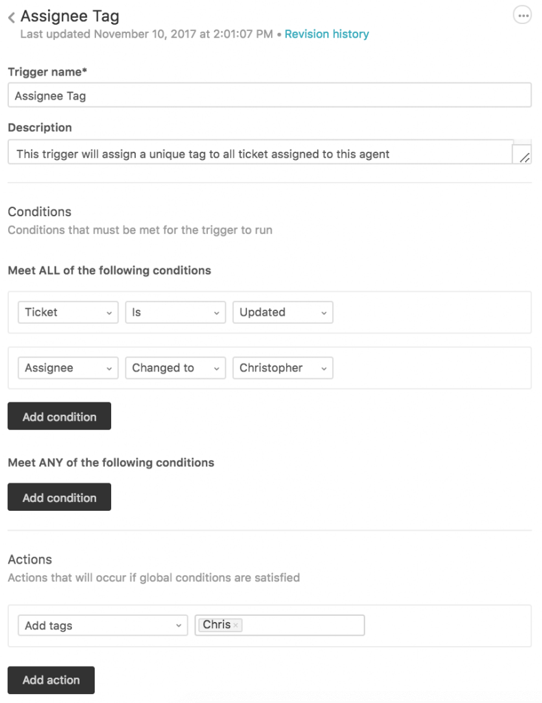 Zendesk auto ticket actions