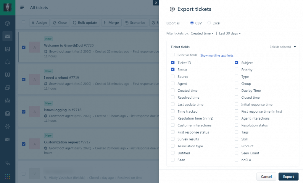 Create an export file in Freshdesk