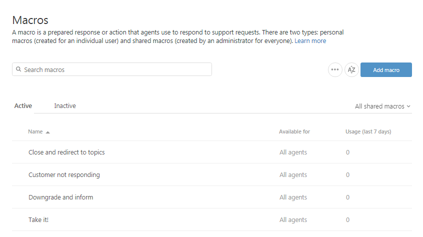 Zendesk create macros