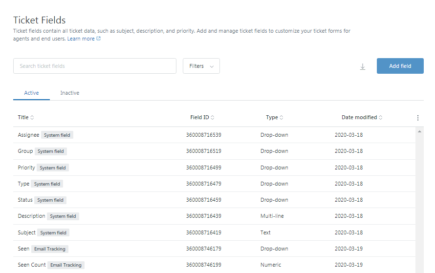 Zendesk custom ticket fields