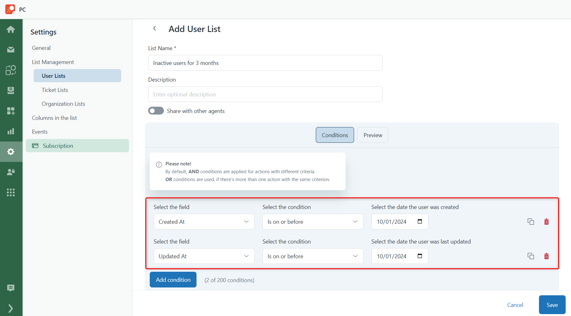 Standard Fields Condition