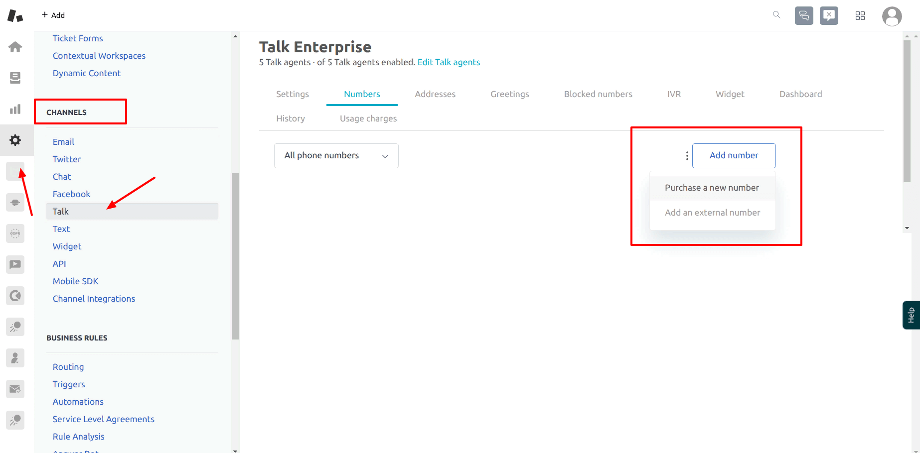 zendesk talk adding a new number