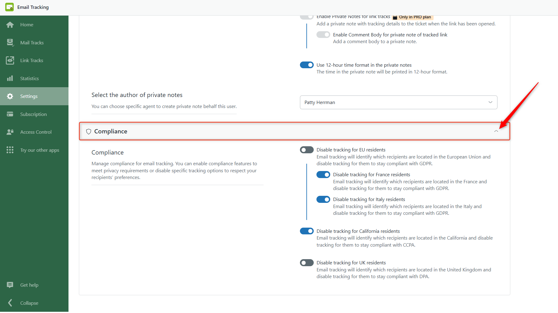 Compliance settings ET Compliance settings ET