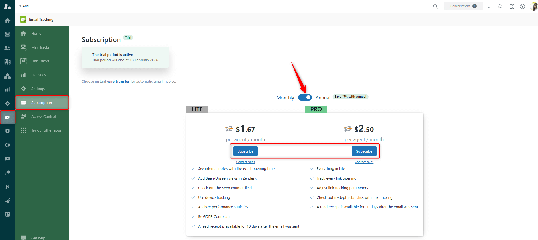 Subsribe Email Tracking