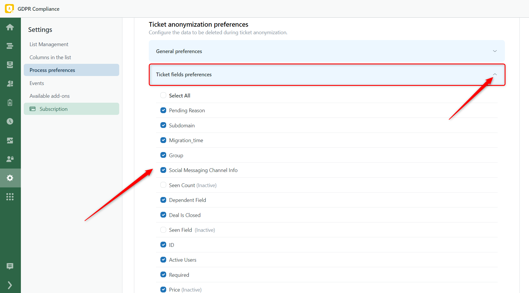 Ticket Anonymization Fields