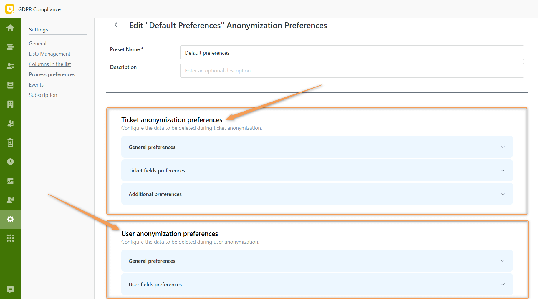 Ticket and User Anonymization Preferences