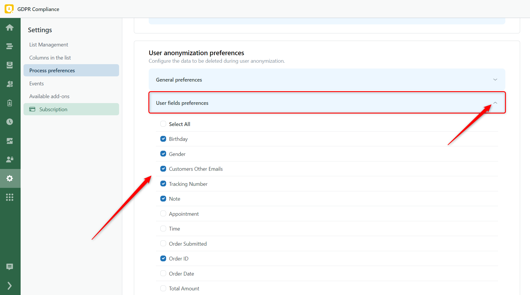 User Anonymization Fields