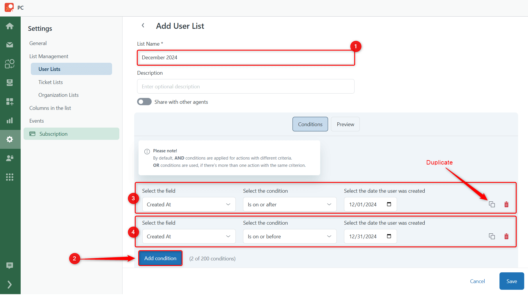 User List Conditions