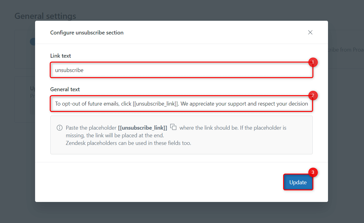 Configure Unsubscribe Section