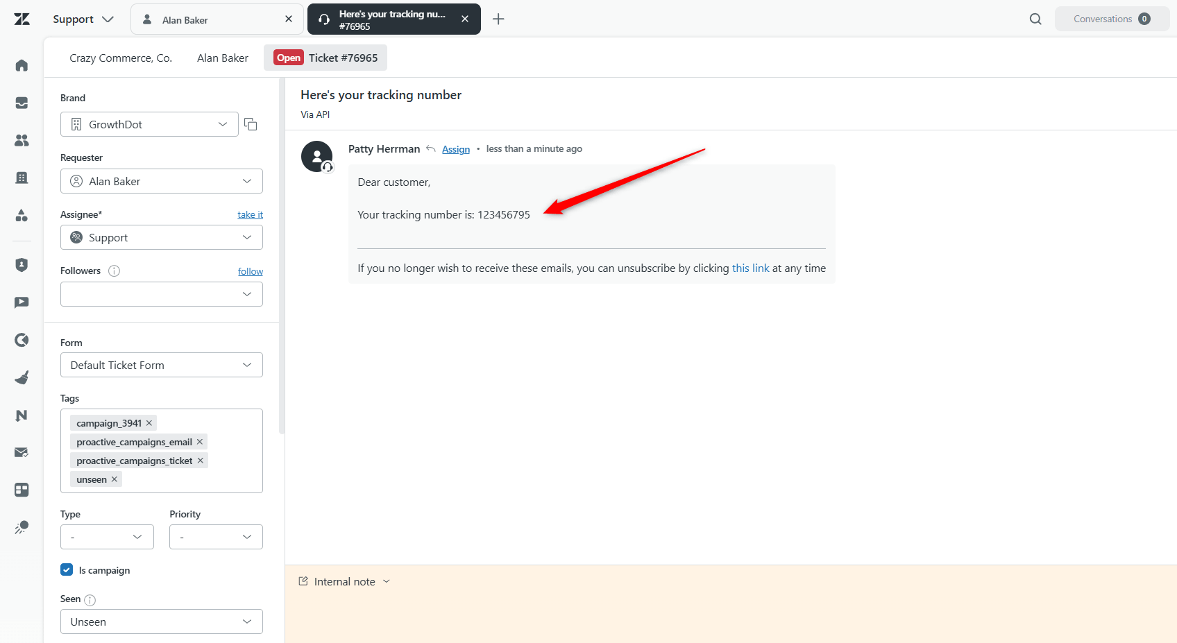 Personalized Tracking Number in Email