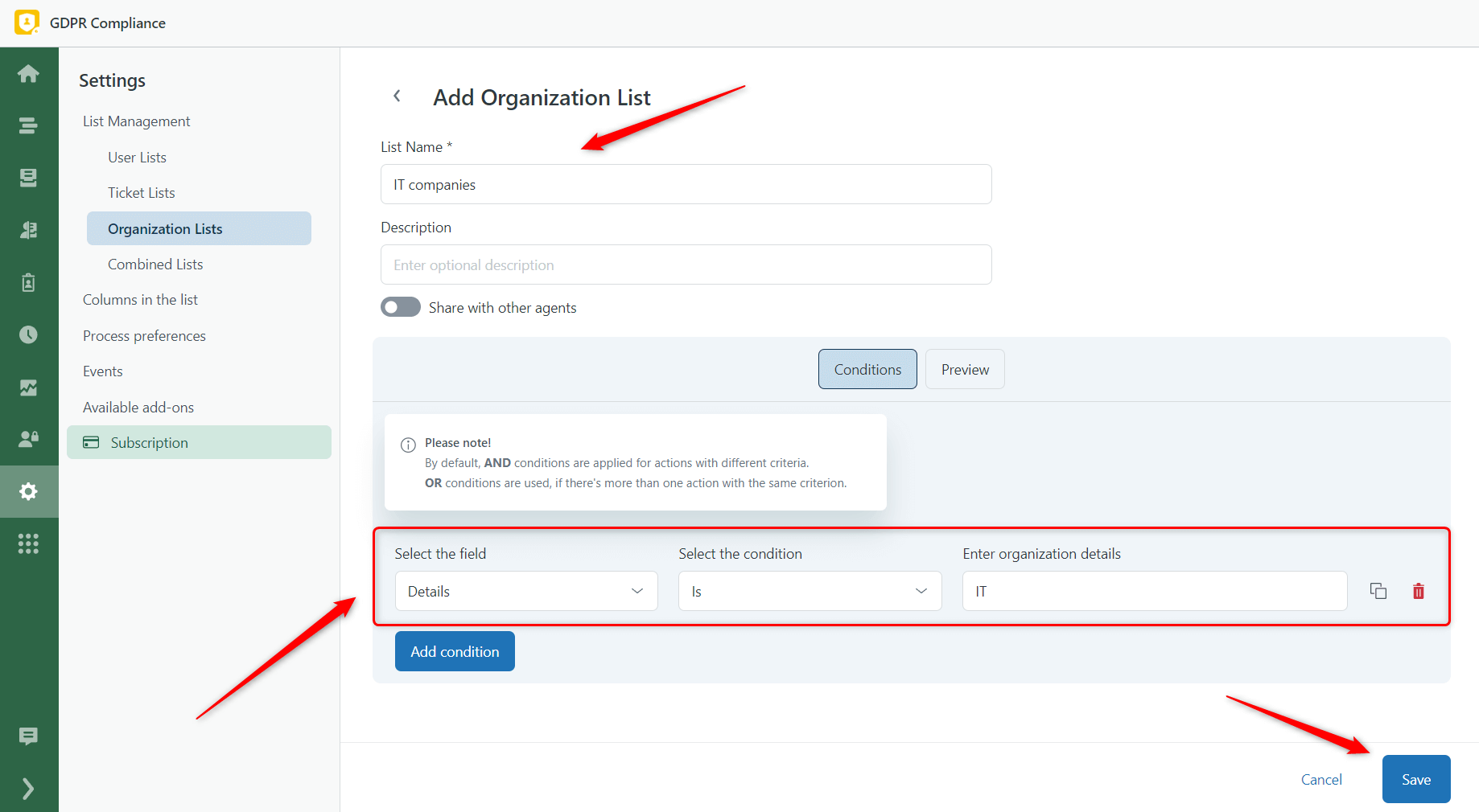 Details Conditions