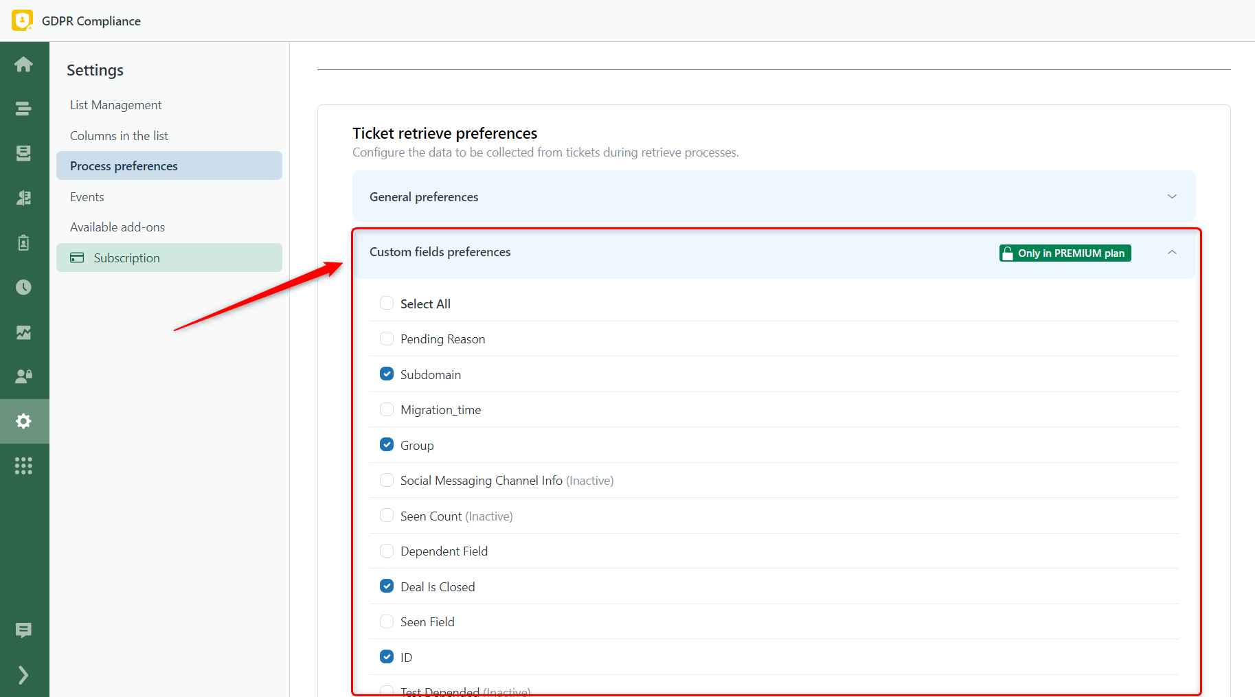 Custom Fields Preferences