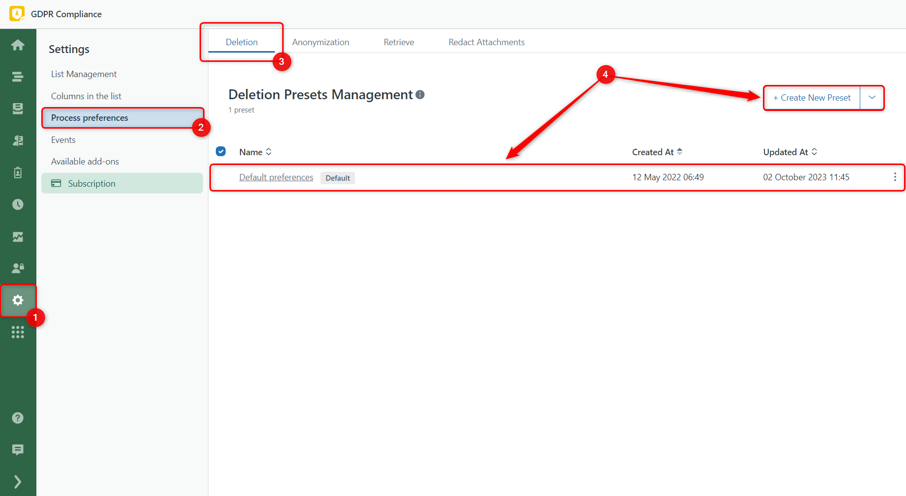 Deletion Preset Management