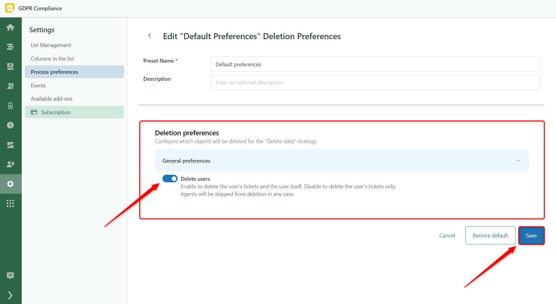 Edit Deletion Preferences