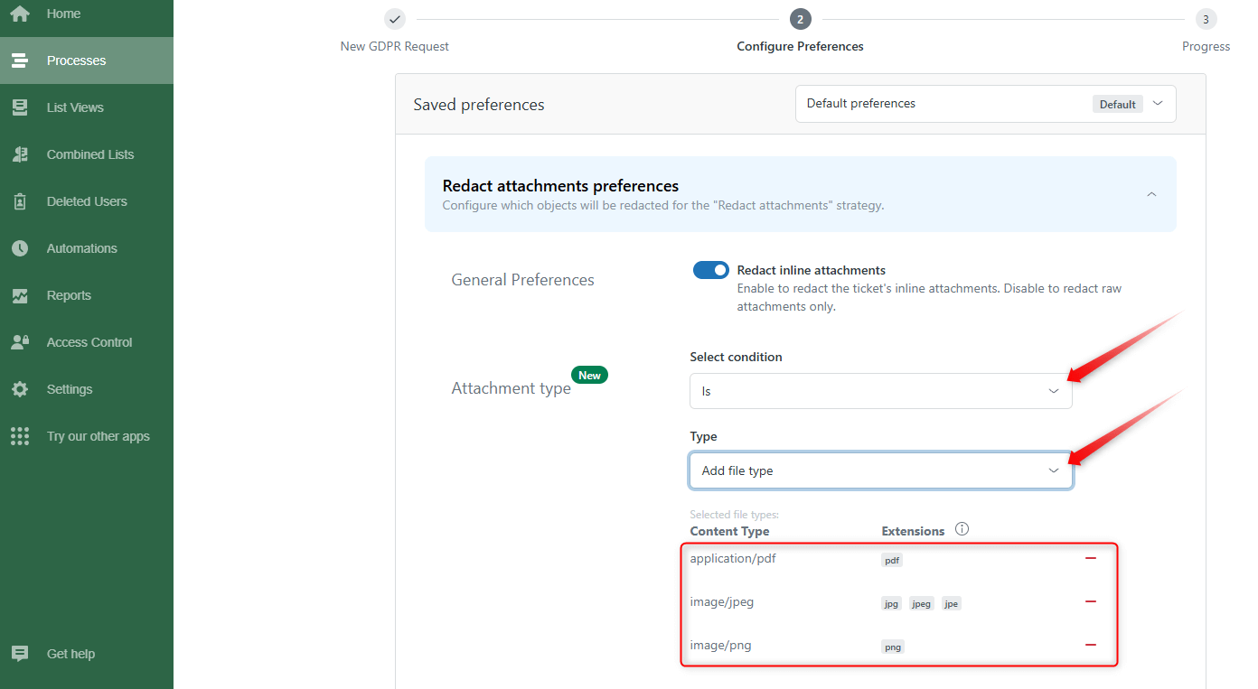 Select attachment type