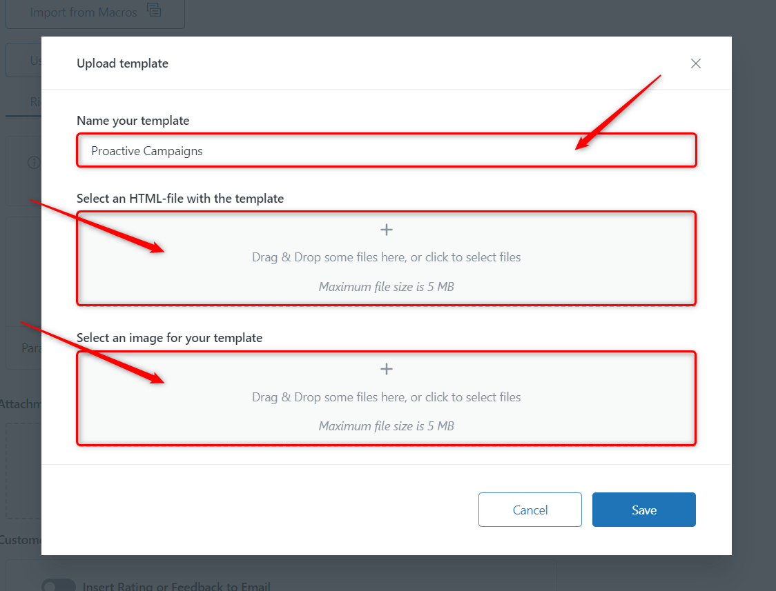 Upload Template Modal Window