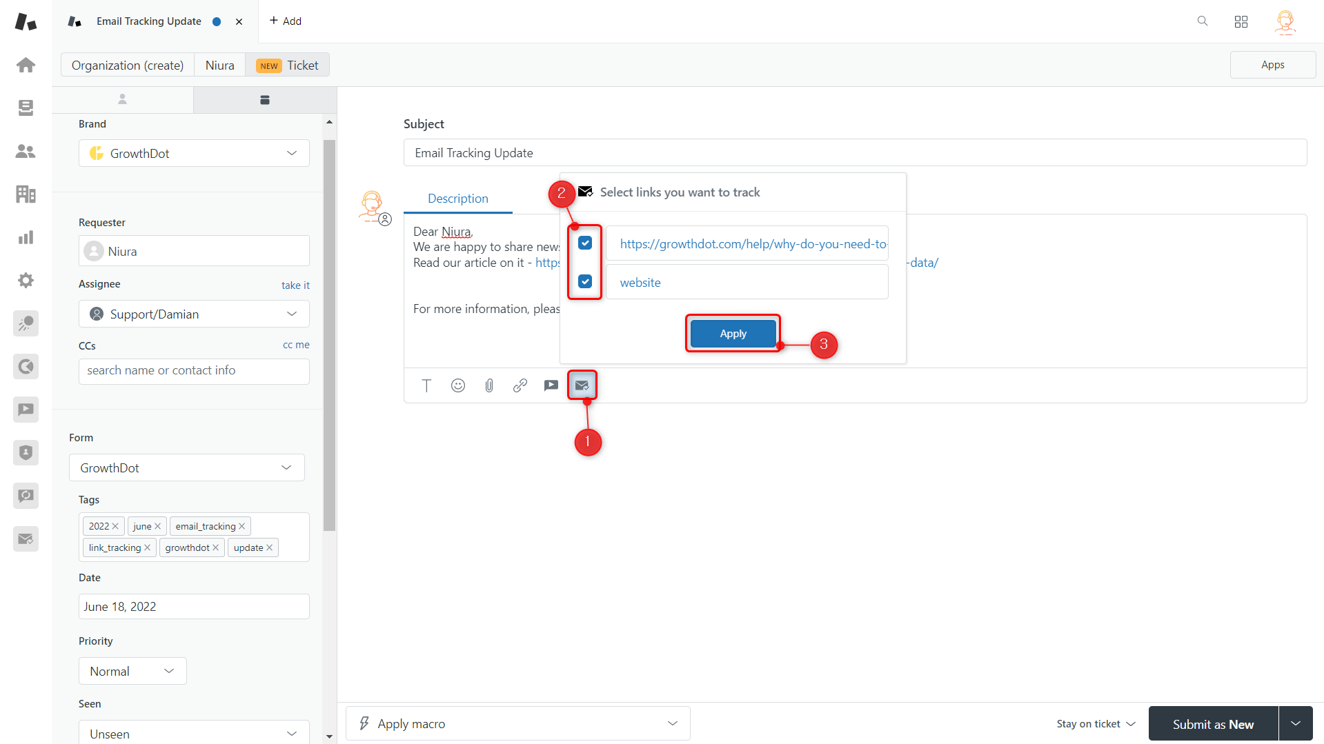 Create A Ticket With Links To Track