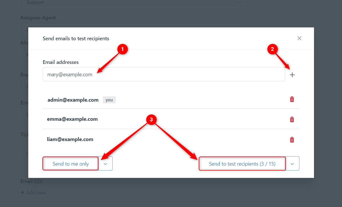 Send To Test Recipients