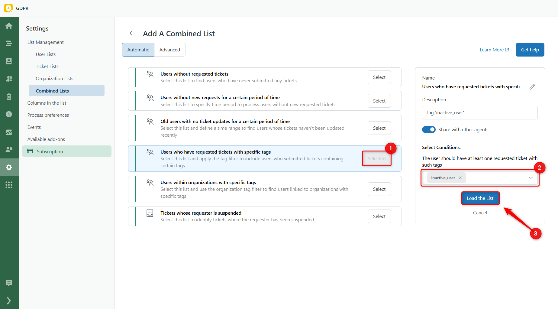 Automatic List with Tag