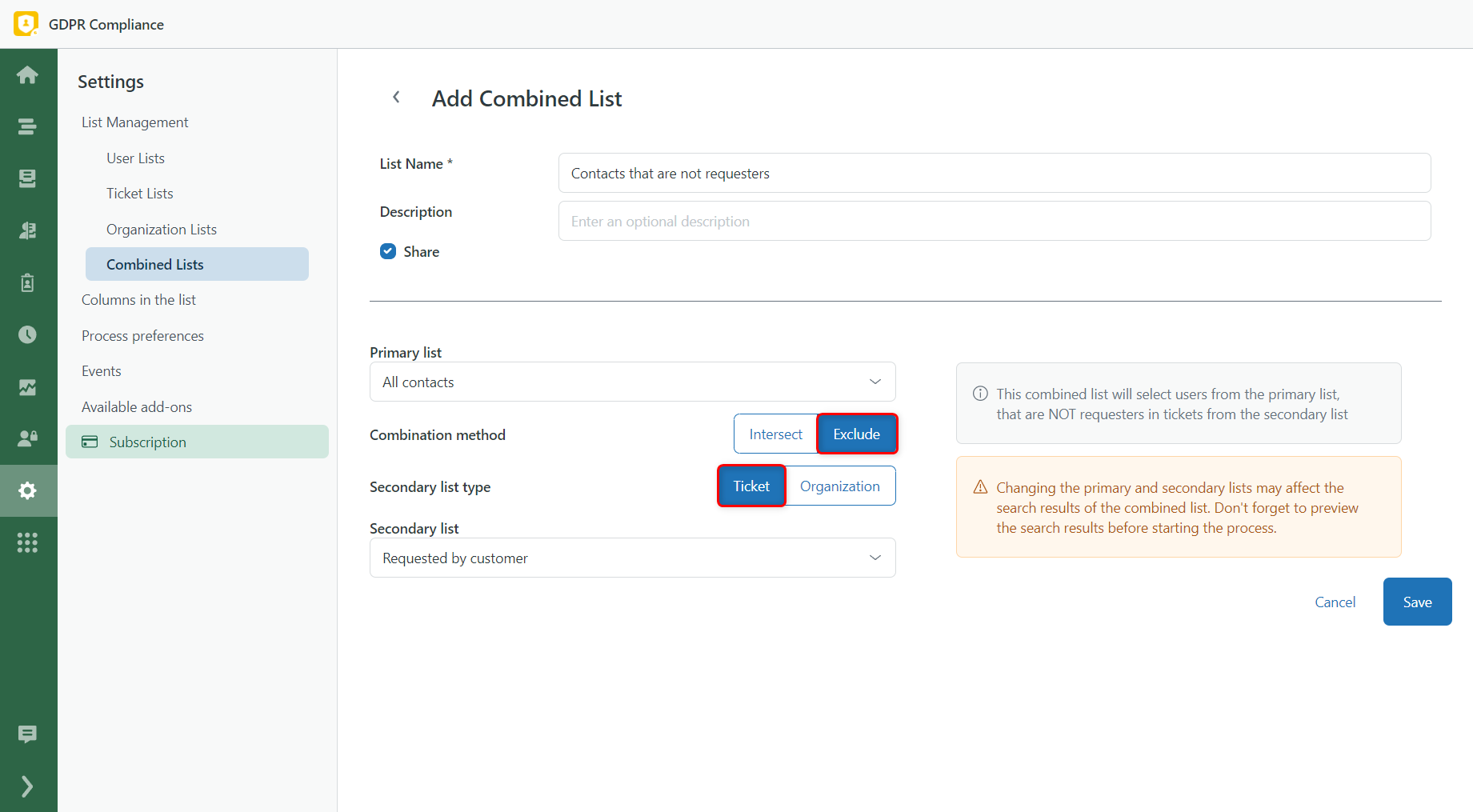 Combination Method Exclude