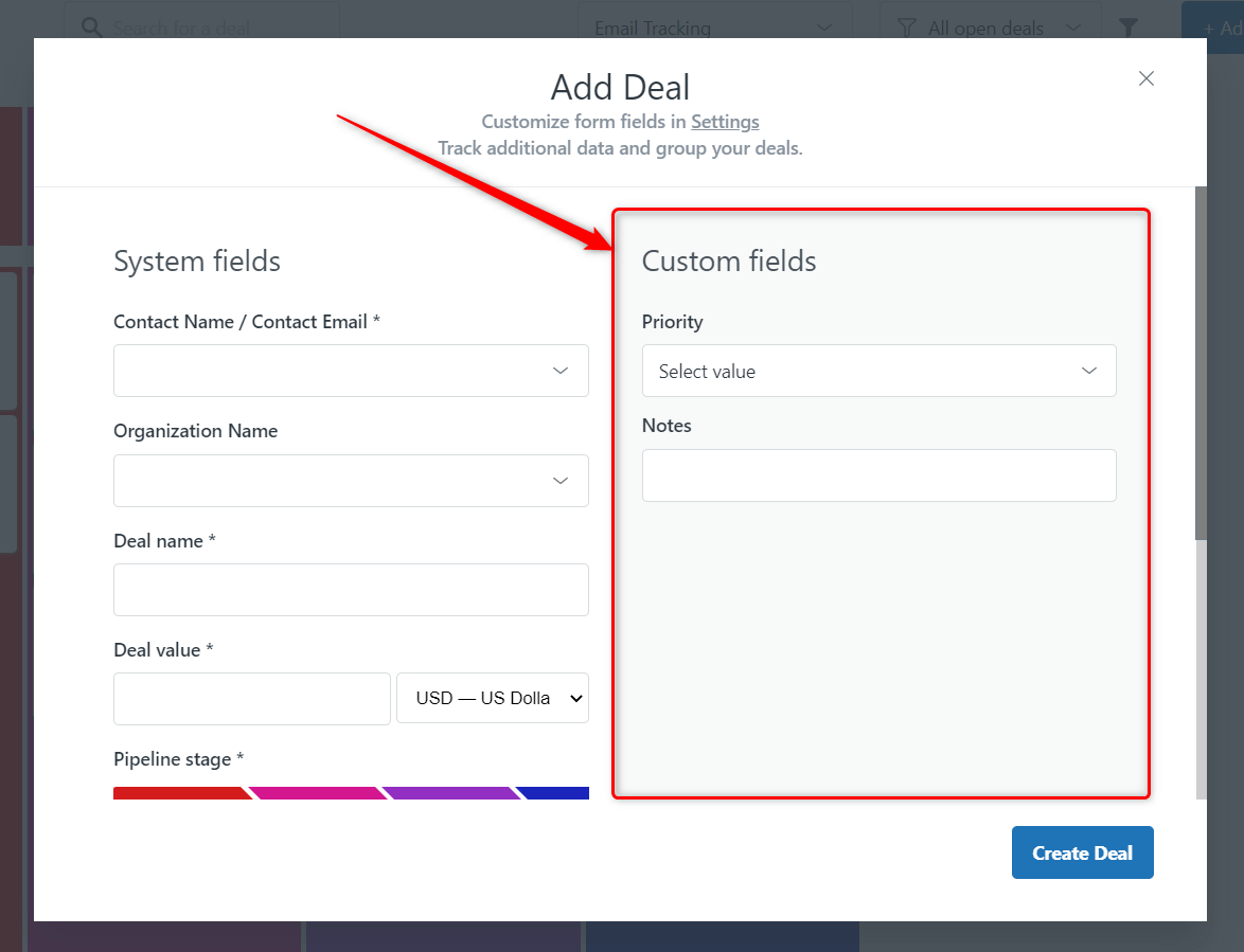 Add Deal Custom Fields