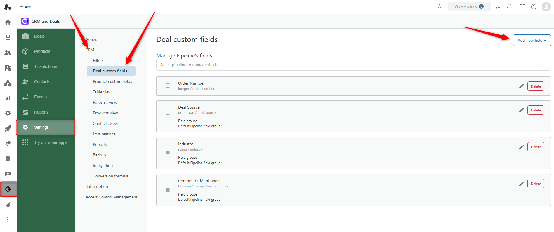 CRM and Deals Add field