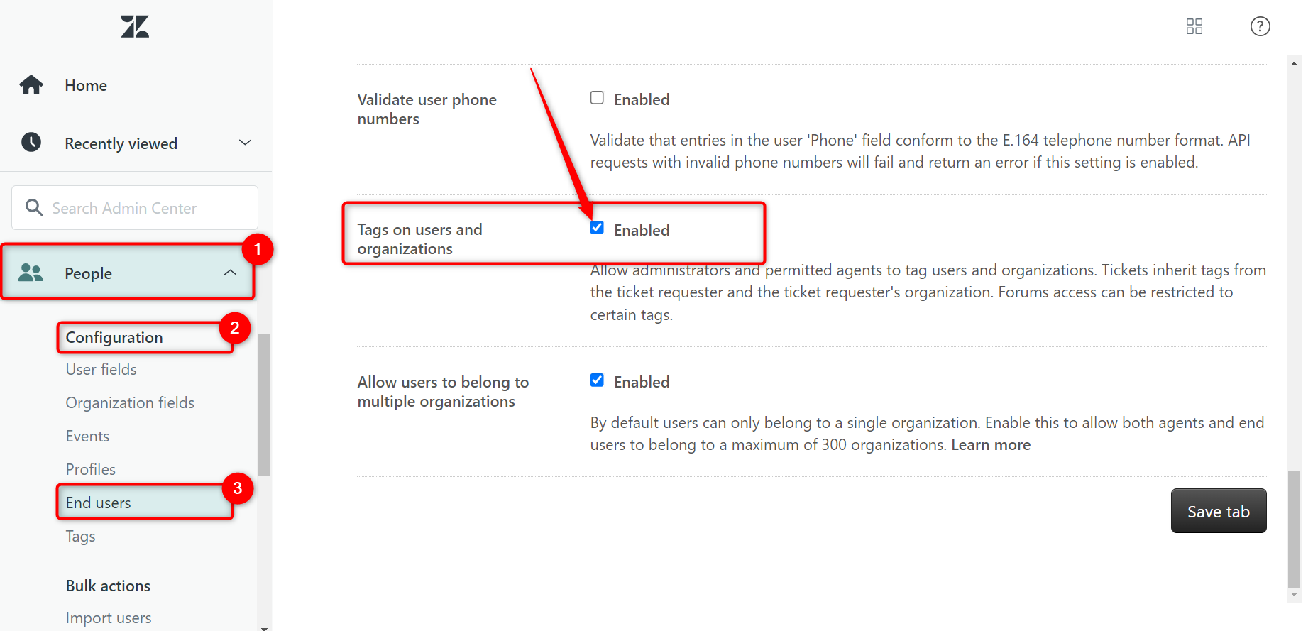 Enable Tags On Users in the Admin Center
