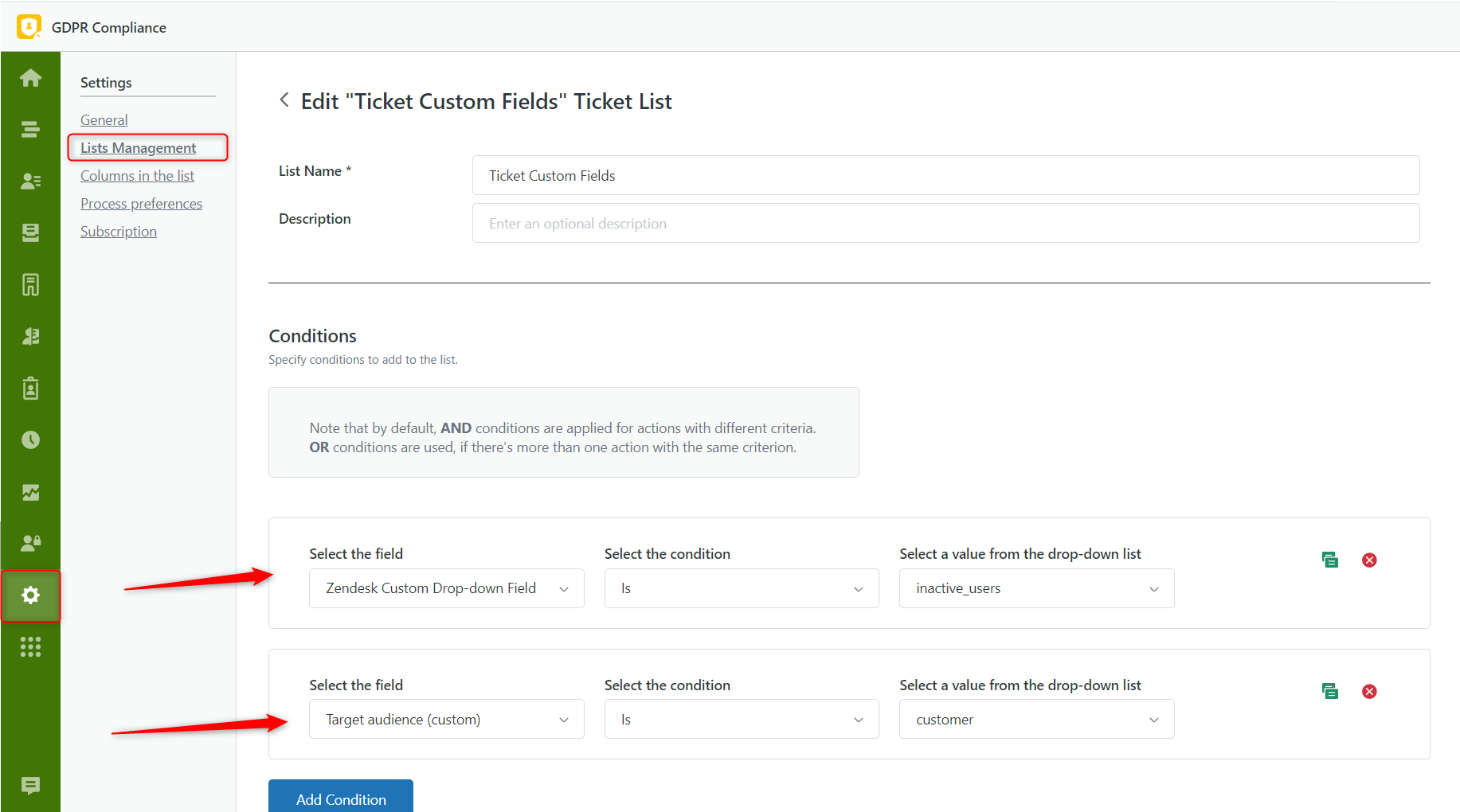 Condition Custom Fields