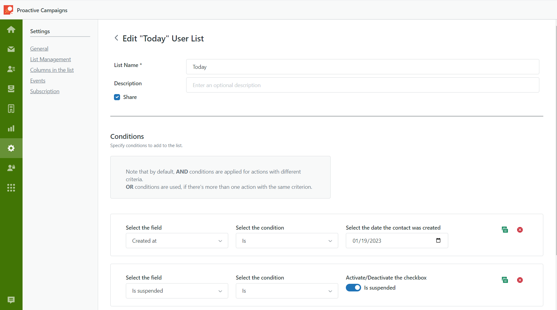 User List Proactive Campaigns