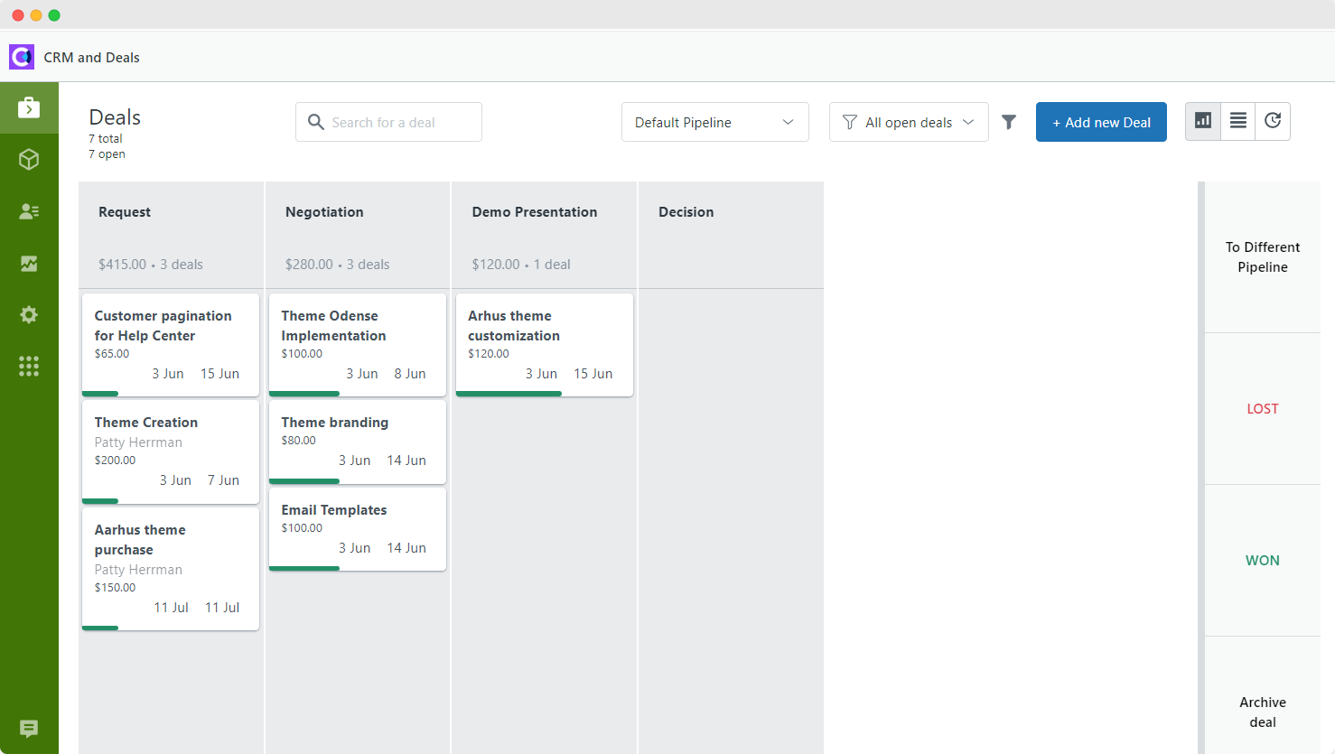 Pipeline in CRM and Deals