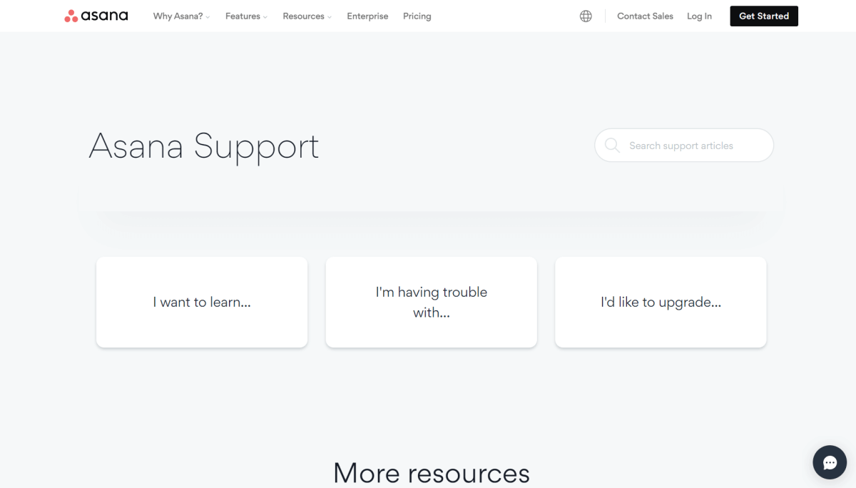 Asana Support-Seite