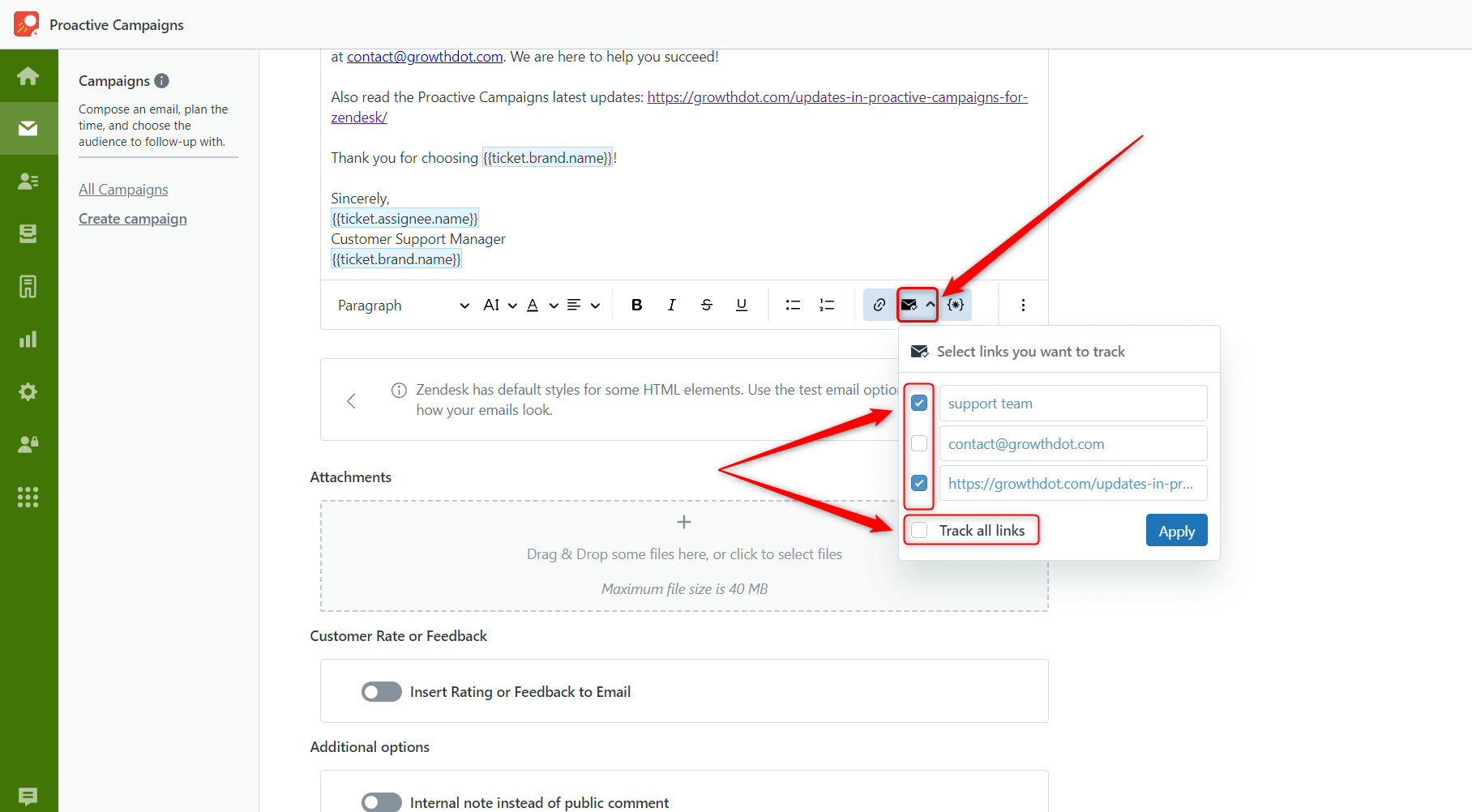 Link Tracking Button