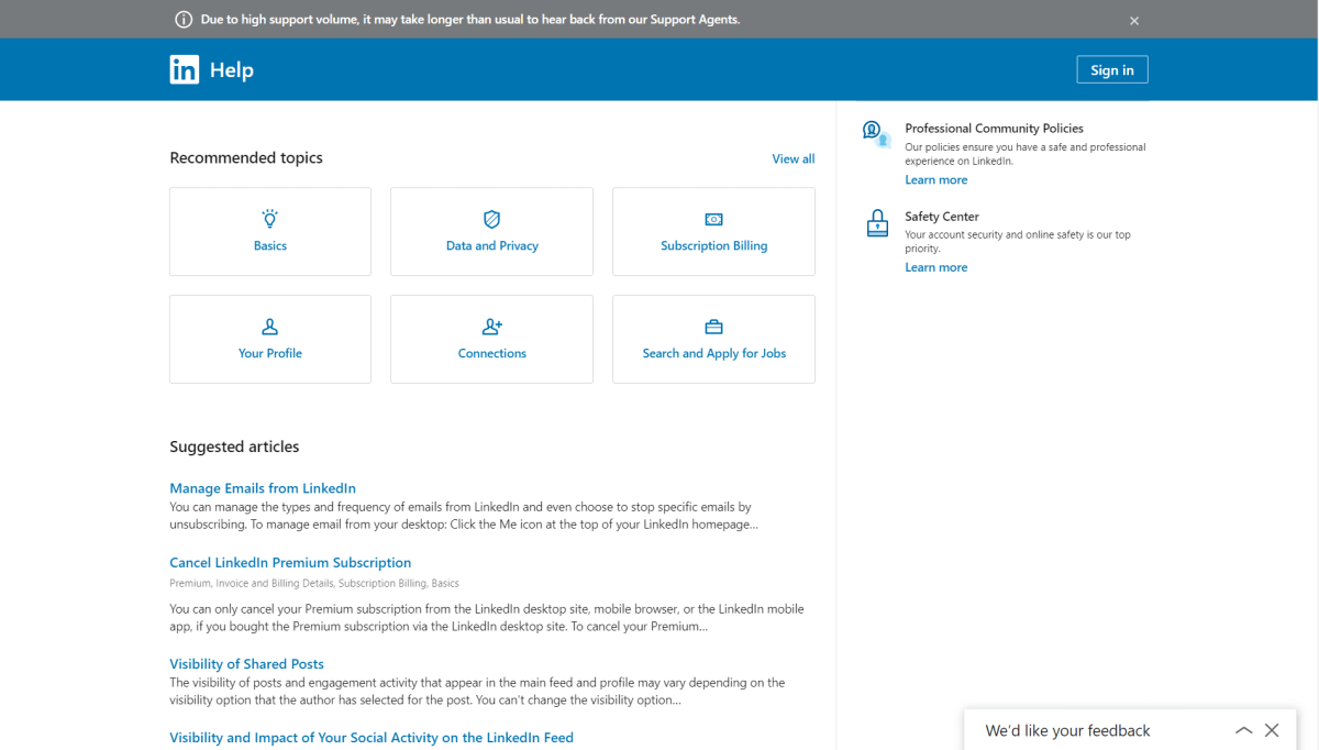 LinkedIn Help Center Recommended