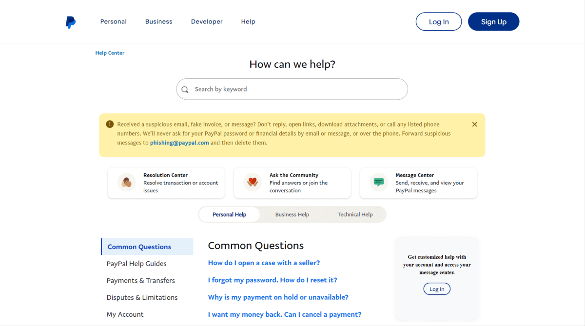 PayPal Help Center