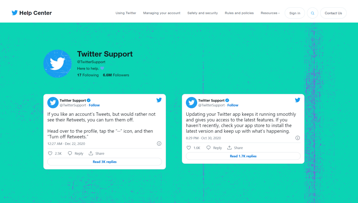 Twitter Help Center Tweets