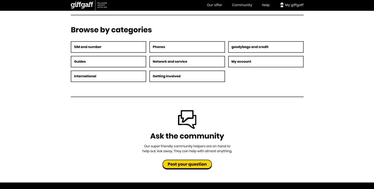 Categorías de la Página de Ayuda de GiffGaff