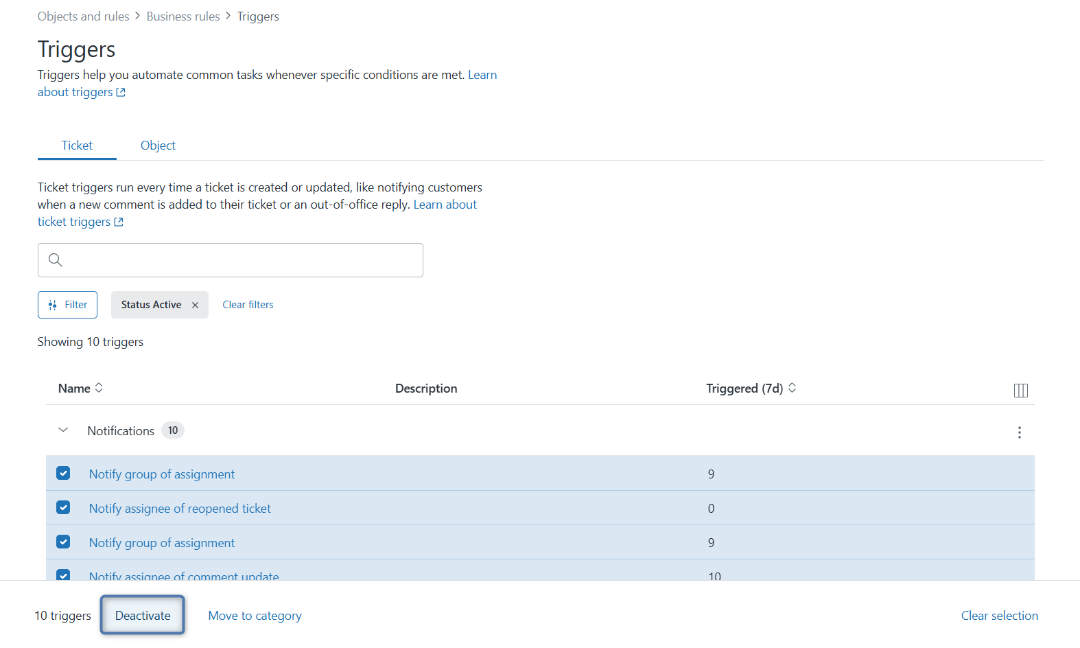 Deactivate Zendesk Triggers