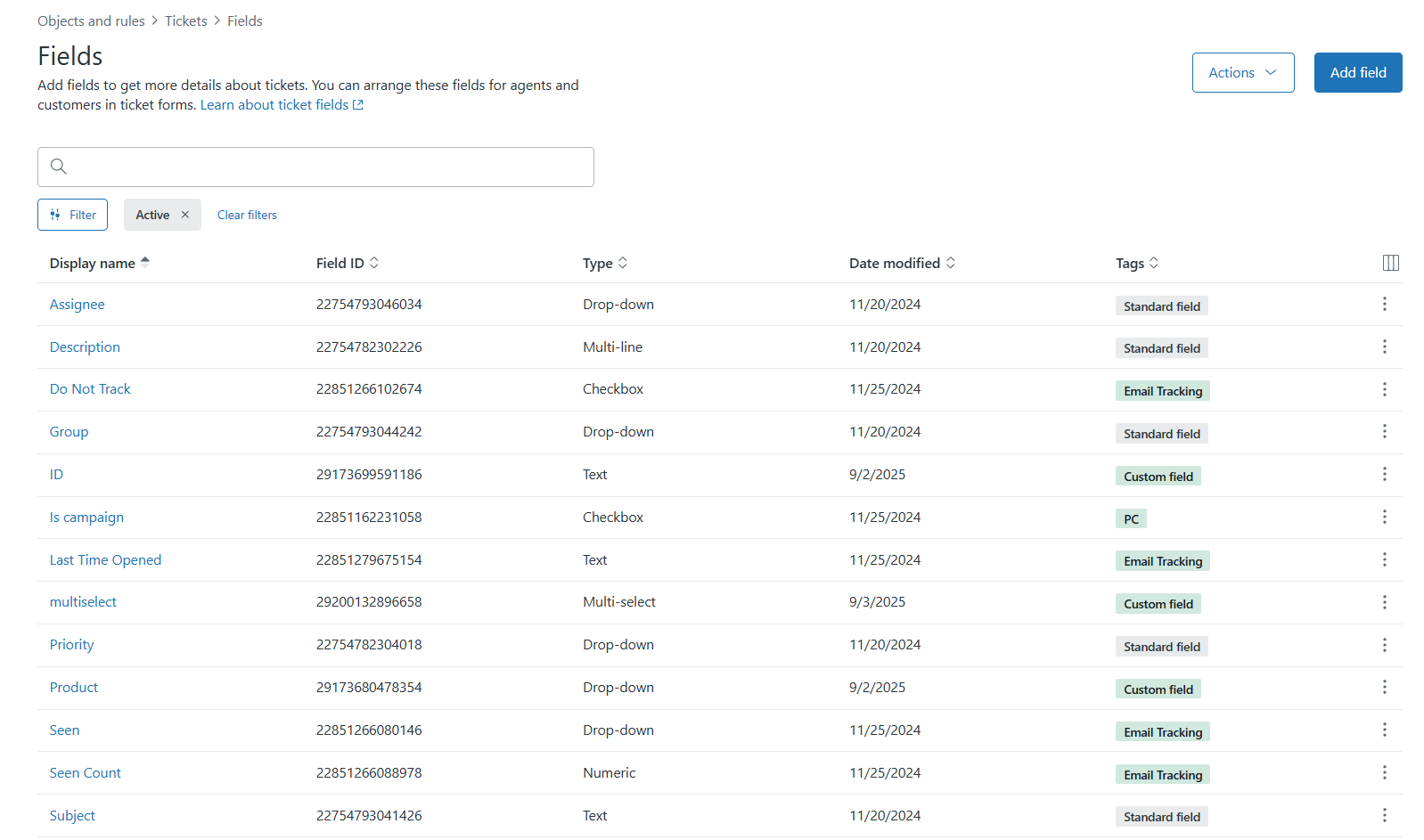 Zendesk Ticket Custom Fields