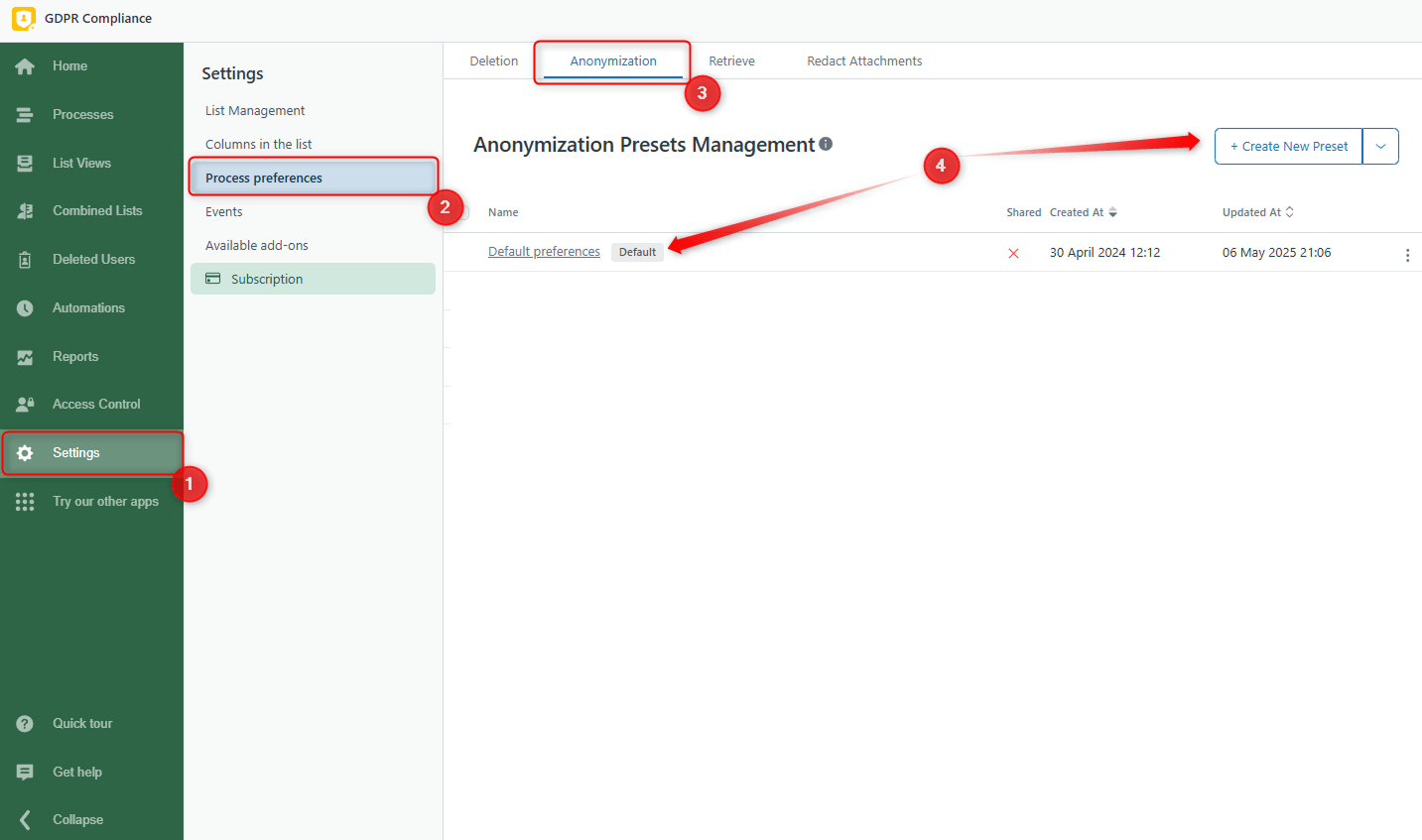 Anonymization Preferences GDPR