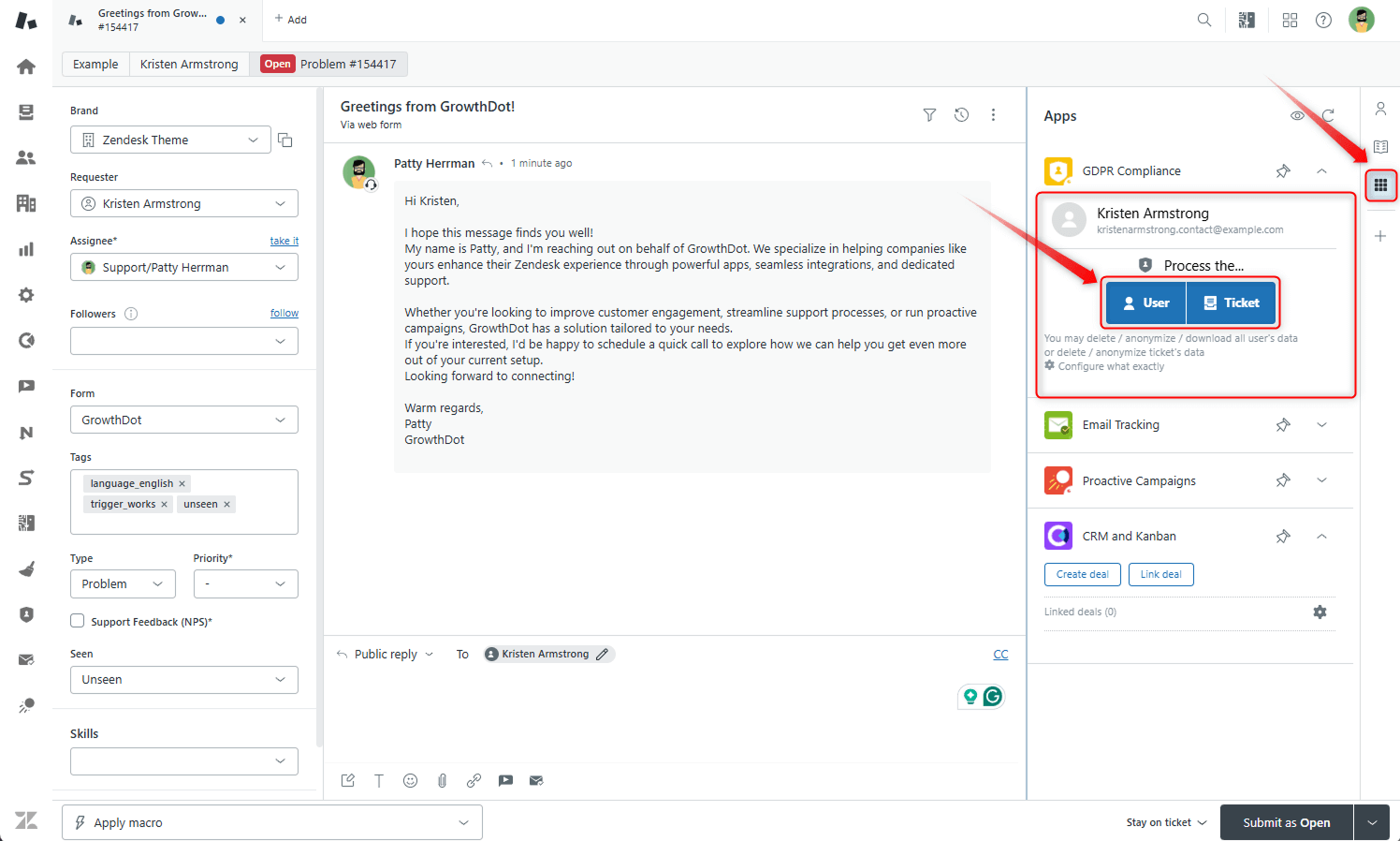 Delete from Ticket GDPR