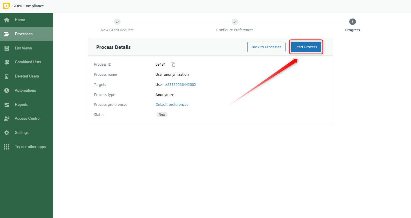 Start Process Anonymization