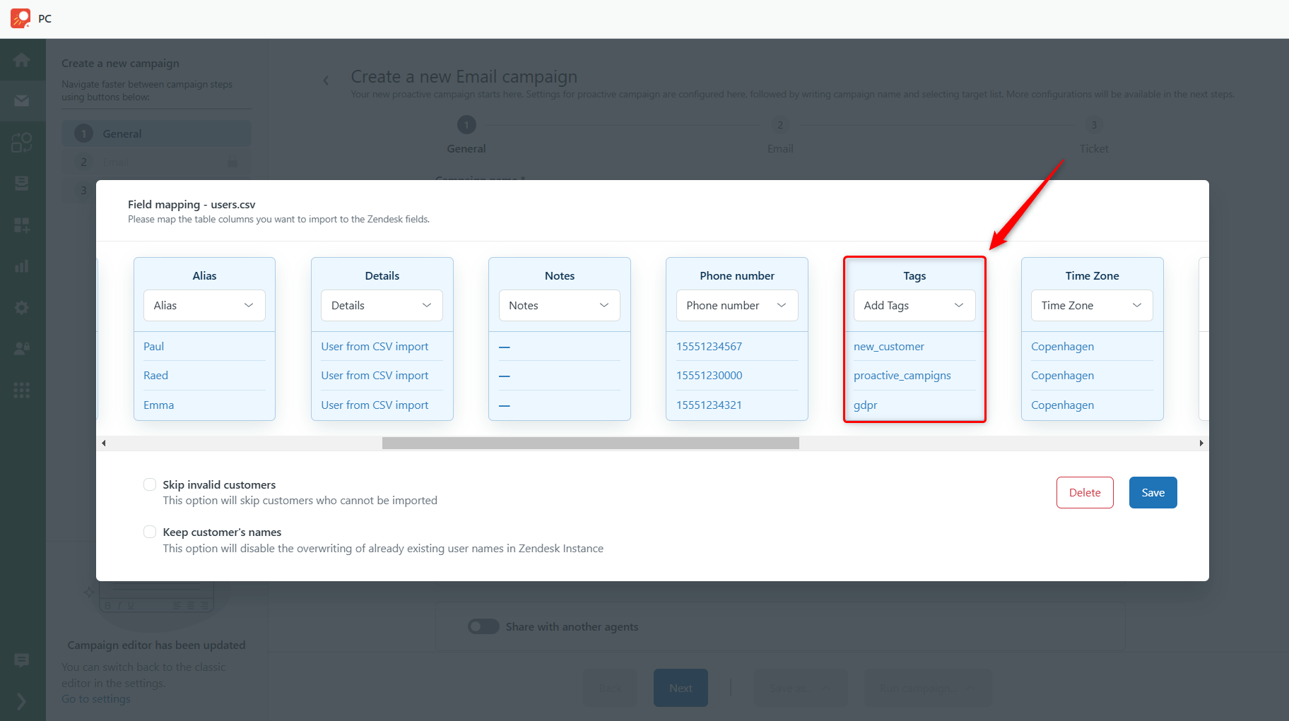 Tags in CSV file