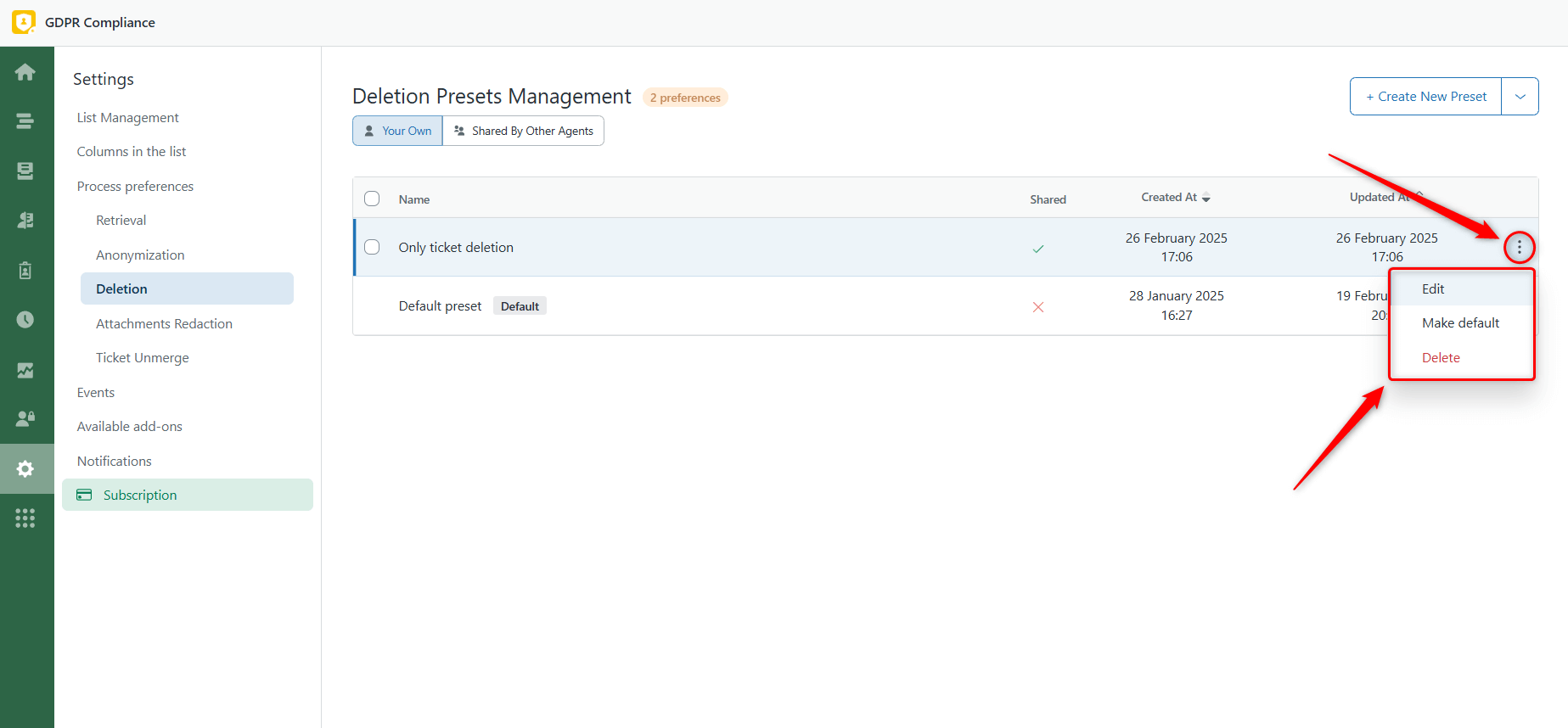 Edit Preference Presets Edit Preference Presets