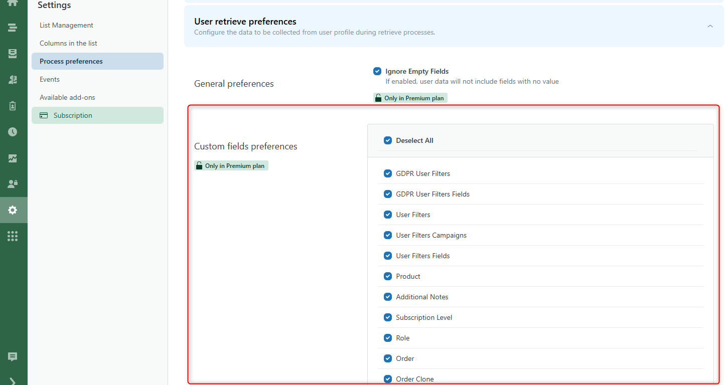 Retrieve Custom Fields User