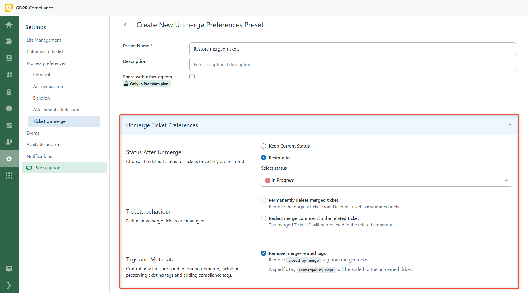 Unmerge Preferences GDPR Unmerge Preferences GDPR