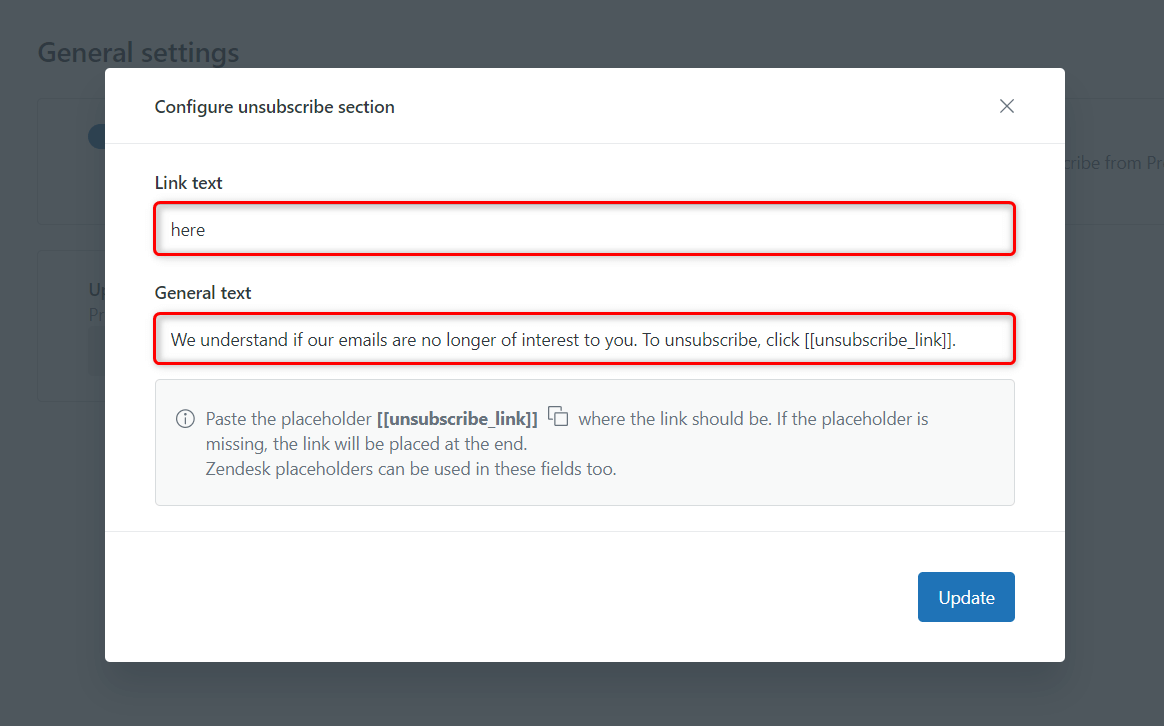 Unsubscribe Link Message