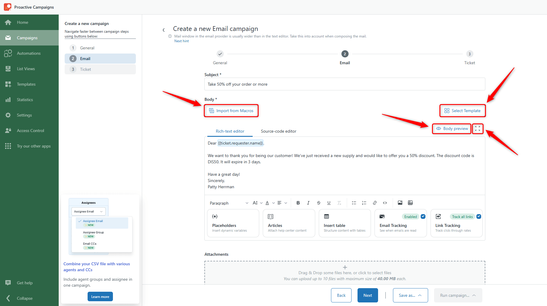 Macros, Templates and Preview