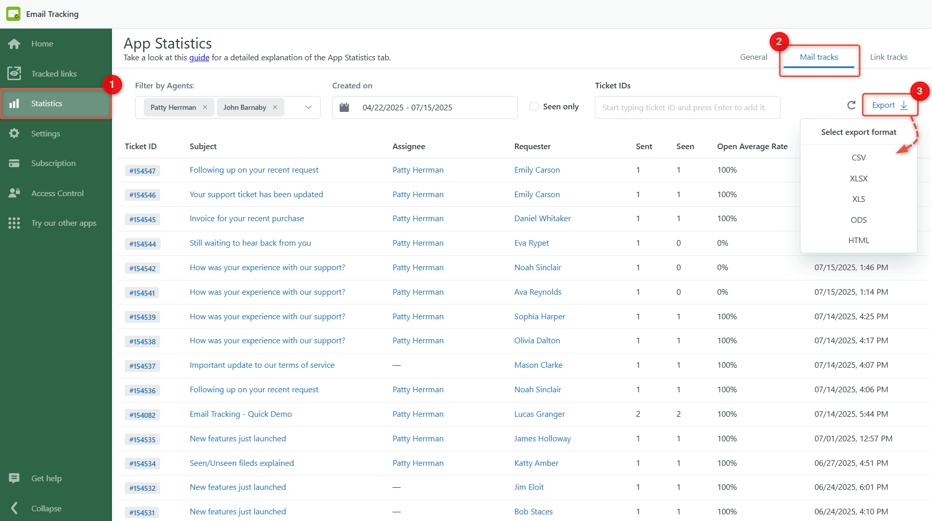 Export Mail Tracks