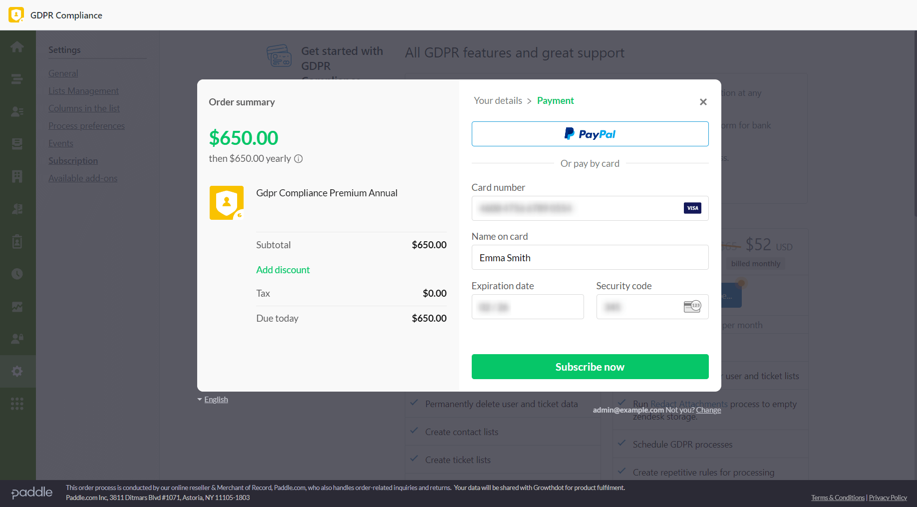 GDPR Payment Method