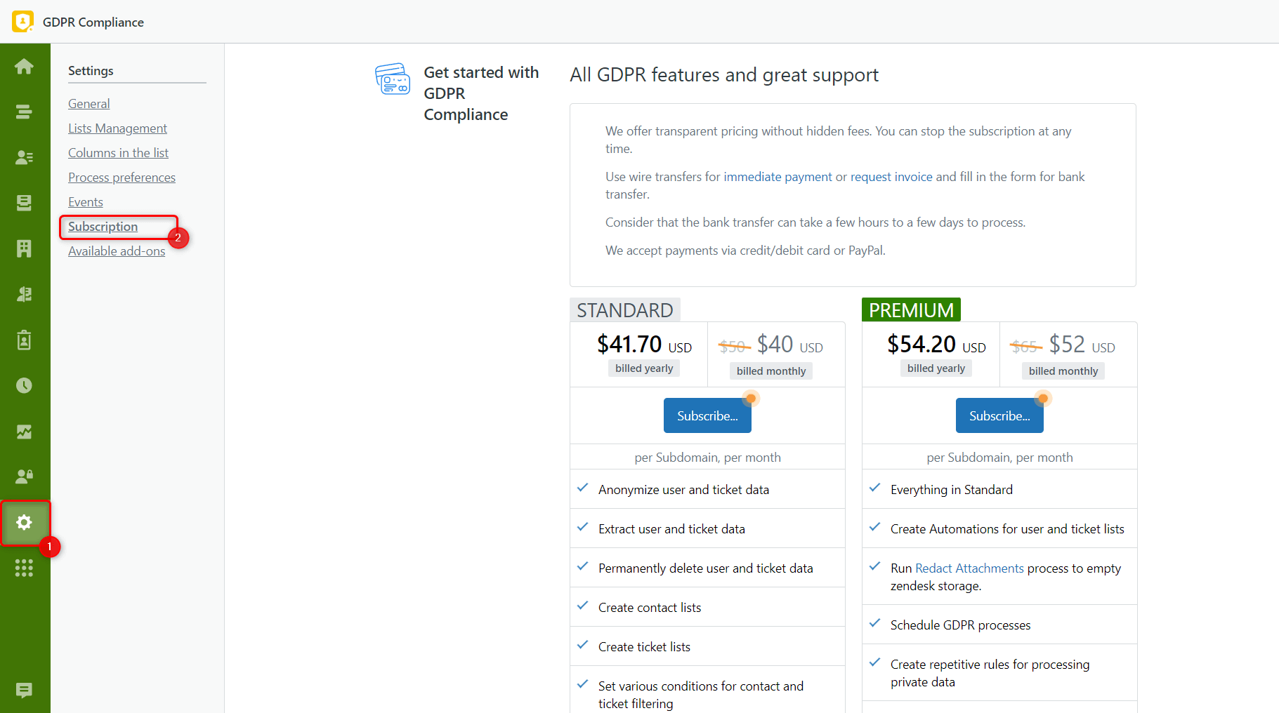 GDPR Subscription Page